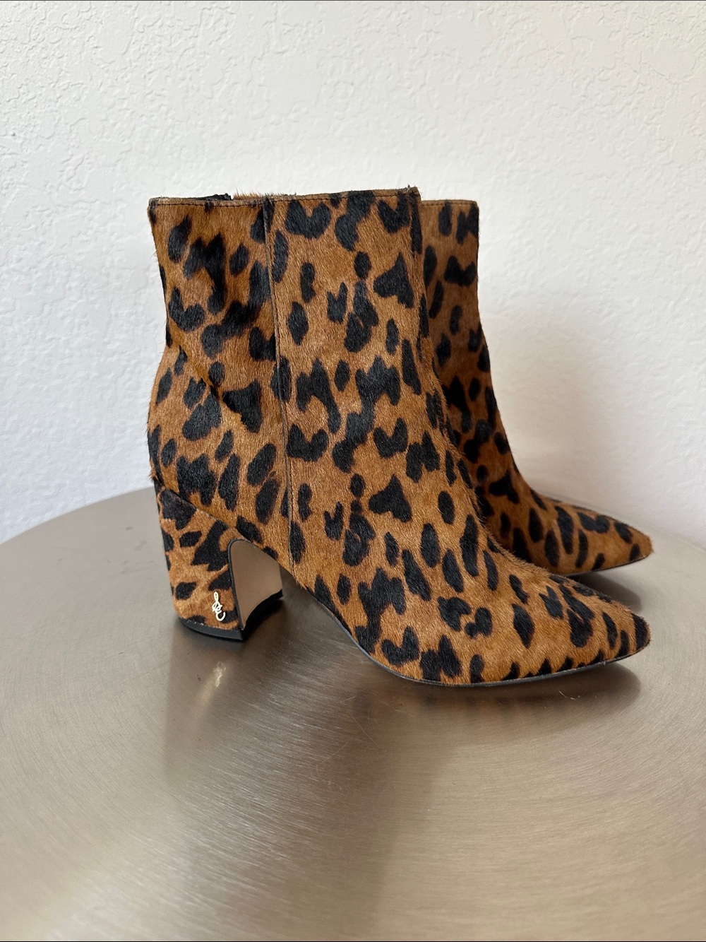 Sam Edelman Leopard Print Pointed Toe Ankle Boots - Brown/Black